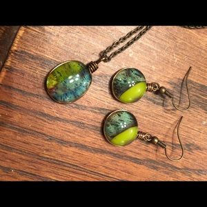 Handmade Green/Blue Necklace & Earring Set